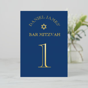 Einfach elegante Star Bar Mitzvah Tischnummernkart Folieneinladung