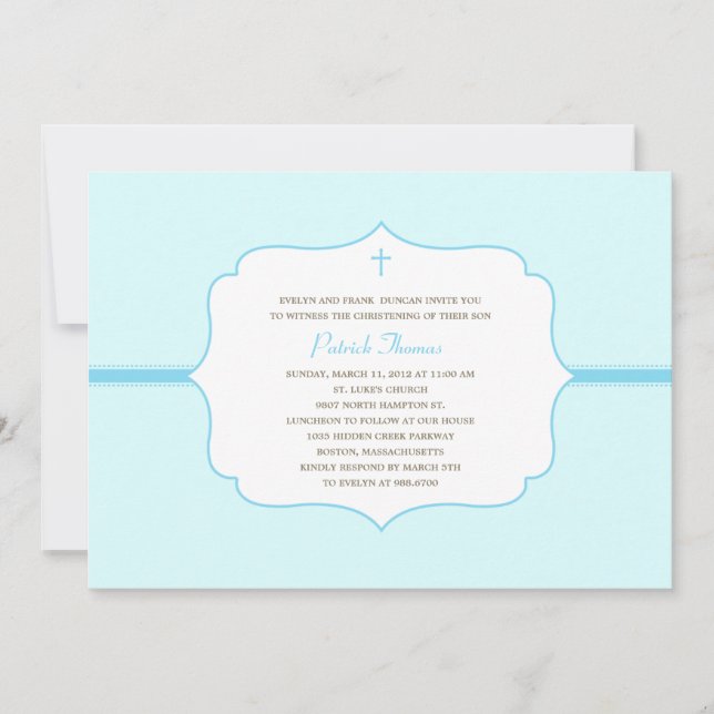 Einfach elegante Taufe/Christening Invite - Blau Einladung (Vorderseite)