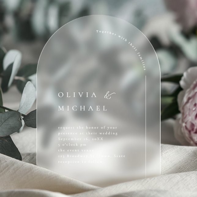 Einfach elegante Typografie Moderne Arch Wedding Acryleinladungen (Simply Elegant Typography Modern Arch Wedding Acrylic Invitations)