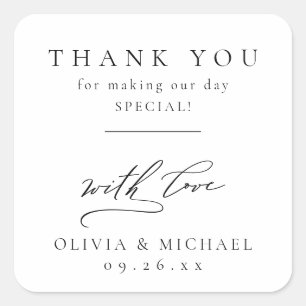 Einfach elegante Typografie Moderne Hochzeit Quadratischer Aufkleber