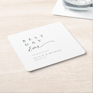 Einfach elegante Typografie Moderne Hochzeit Rechteckiger Pappuntersetzer