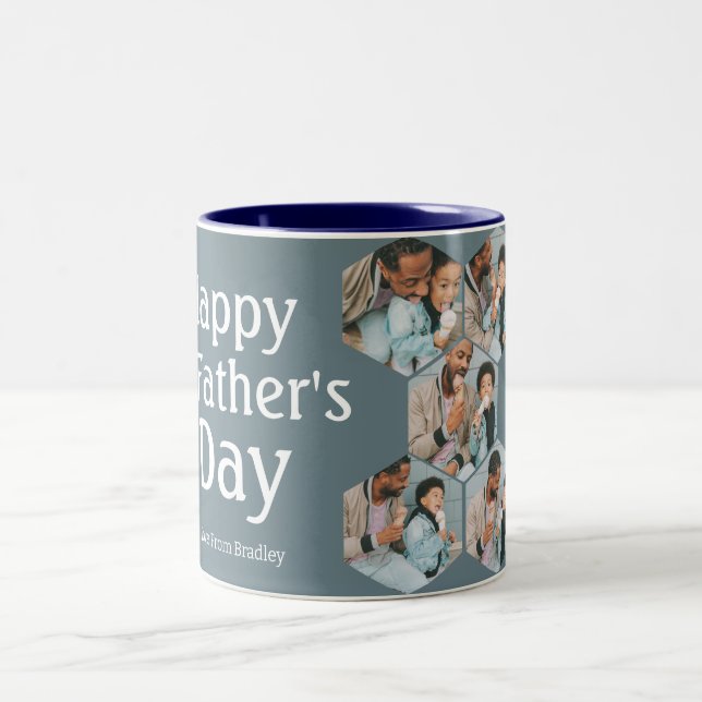 Einfach elegante Vathers Day Hexagon Foto Collage Zweifarbige Tasse (Mittel)