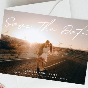 Einfach eleganter Foto Weißer Text Save the Date Ankündigung