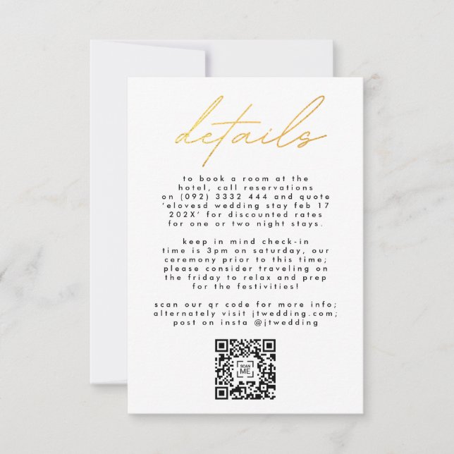 Einfach eleganter Gold & White Text Wedding QR COD RSVP Karte (Vorderseite)
