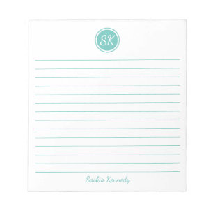 Einfach eleganter Name der Aqua Lined Monogram Notizblock