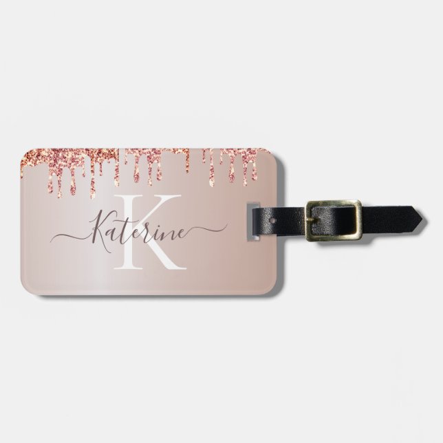 Einfach eleganter rosa Glitzer Niedlicher Mit Mono Gepäckanhänger (Vorderseite horizontal)