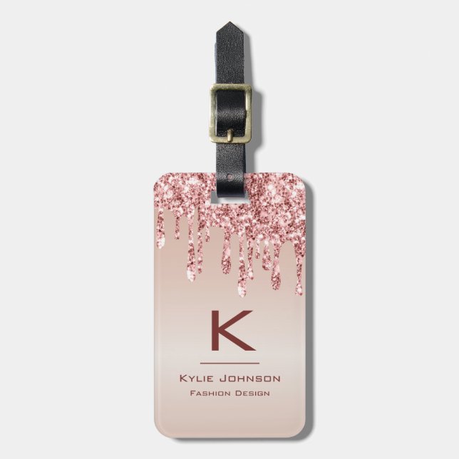 Einfach eleganter rosa Glitzer Niedlicher Mit Mono Gepäckanhänger (Vorderseite vertikal)