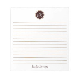 Einfach eleganter Schokolade-Braun-Monogramm-Name Notizblock