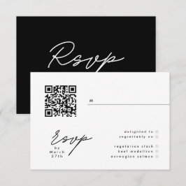 Einfach elegantes Black & White QR Hochzeit RSVP Karte