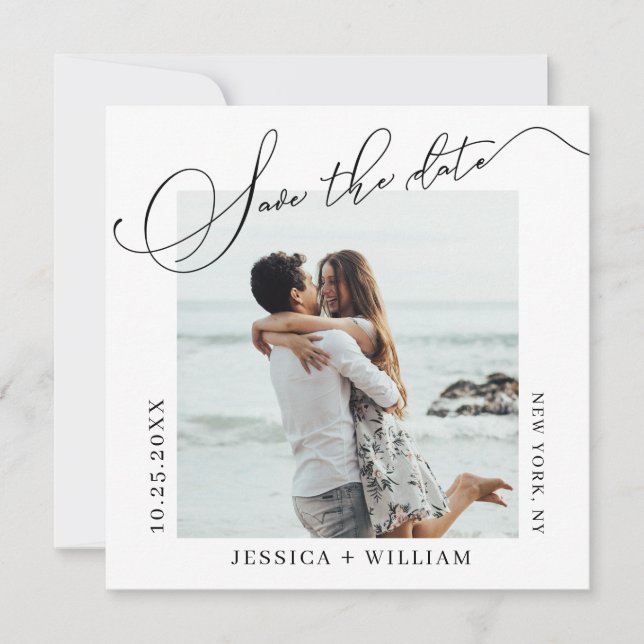 Einfach elegantes Calligraphy Wedding Foto Save The Date (Vorderseite)