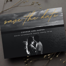 Einfach elegantes Foto Gold Save the Date weiß Ankündigungspostkarte