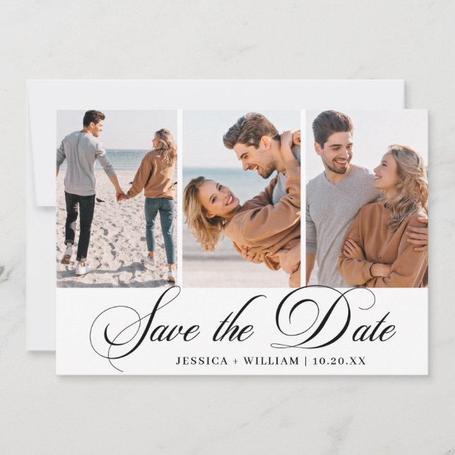 Einfach elegantes Foto Hochzeit 3 FOTO Save The Date (Vorderseite)