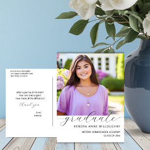 Einfach elegantes Foto Homeschool Grad Vielen Dank Postkarte