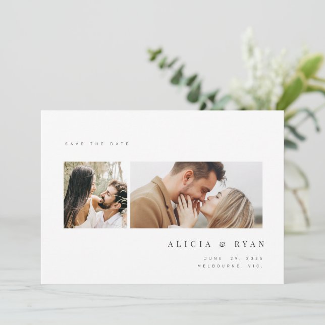 Einfach elegantes Foto reinigen Save The Date (Stehend Vorderseite)