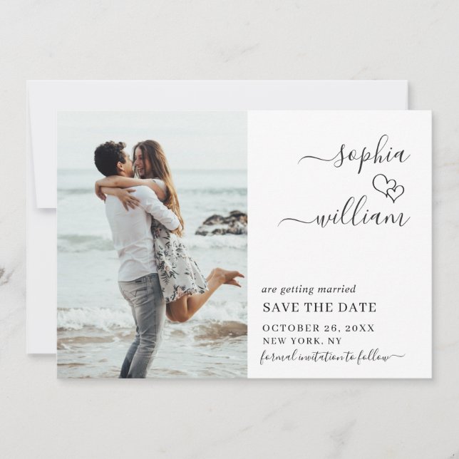Einfach elegantes Foto Wedding Hearts Simple Moder Save The Date (Vorderseite)