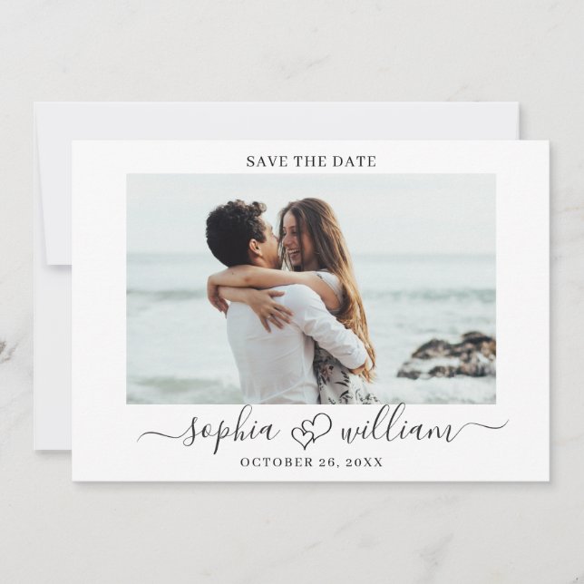 Einfach elegantes Foto Wedding Hearts Simple Save The Date (Vorderseite)