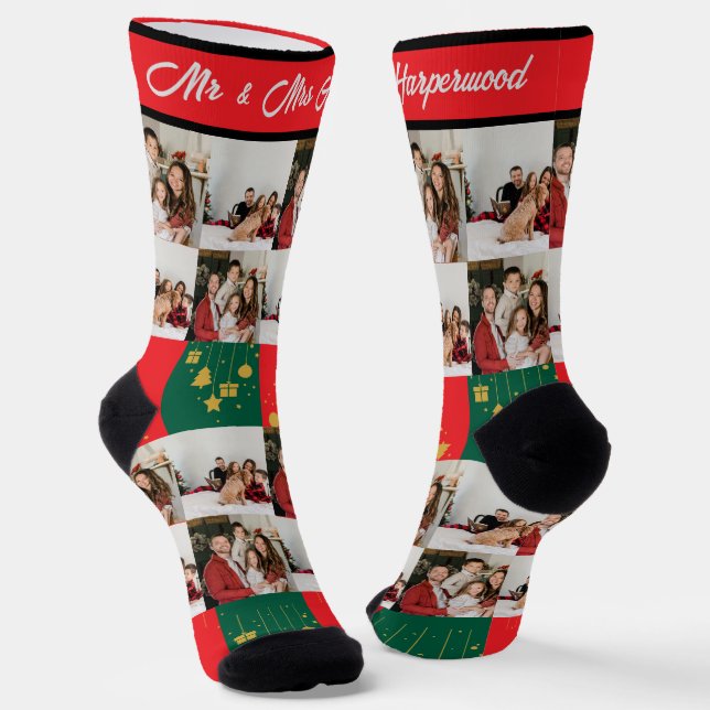 Einfach Elegantes Foto Weihnachten Mr. & Mrs. Socken (Gewinkelt)