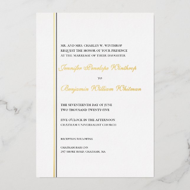 Einfach elegantes Gold Foil Hochzeit Einladung (Vorderseite)