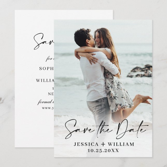 Einfach elegantes Hochzeitsimples Save the Date Fo (Vorne/Hinten)