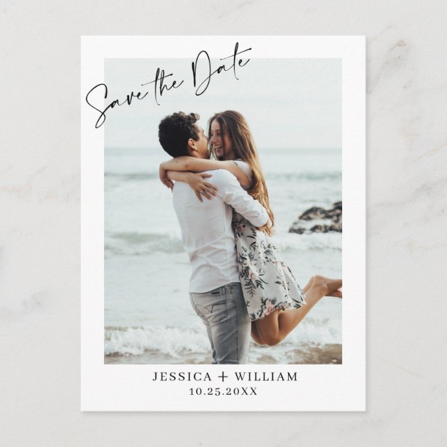 Einfach elegantes Hochzeitsimples Save the Date Fo Postkarte (Vorderseite)