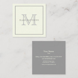 Einfach elegantes Ivory Gray Custom Monogramm Quadratische Visitenkarte