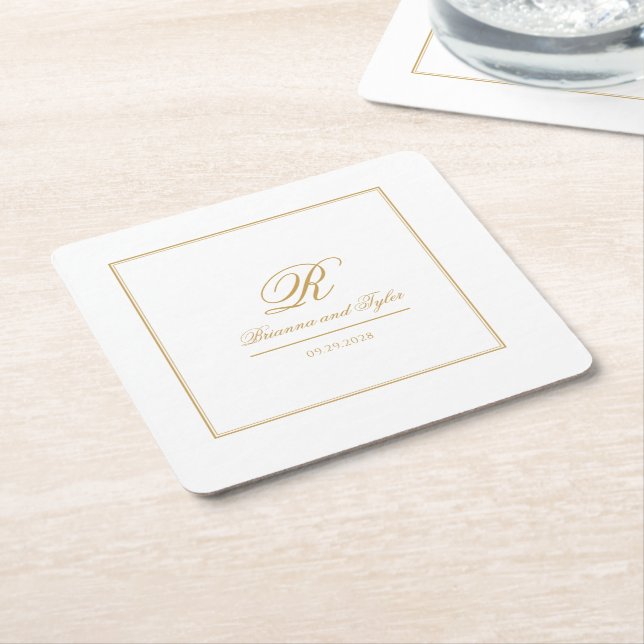 Einfach elegantes klassisches GoldWedding Monogram Rechteckiger Pappuntersetzer (angewinkelt)