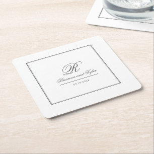 Einfach elegantes klassisches Wedding Monogramm Rechteckiger Pappuntersetzer