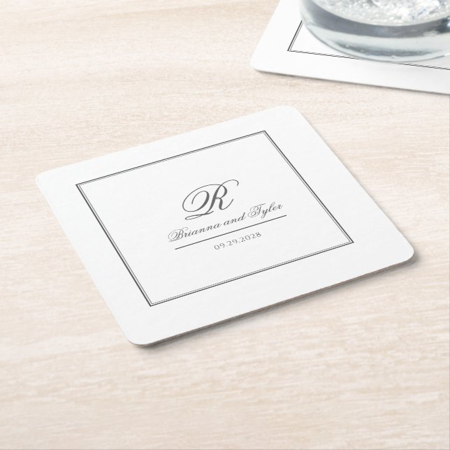 Einfach elegantes klassisches Wedding Monogramm Rechteckiger Pappuntersetzer (angewinkelt)