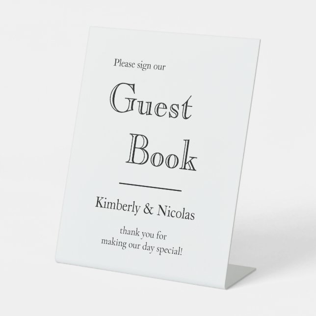 Einfach elegantes modernes Gästebuch Sockelschild (Vorderseite)