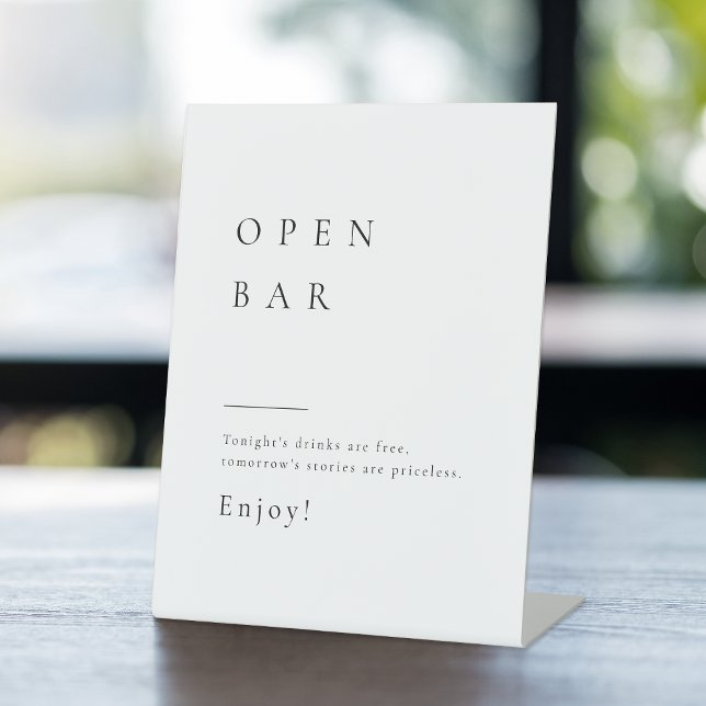 Einfach elegantes, modernes HochzeitsOpen Bar Sockelschild (Simply Elegant Modern Wedding Open Bar Pedestal Sign)