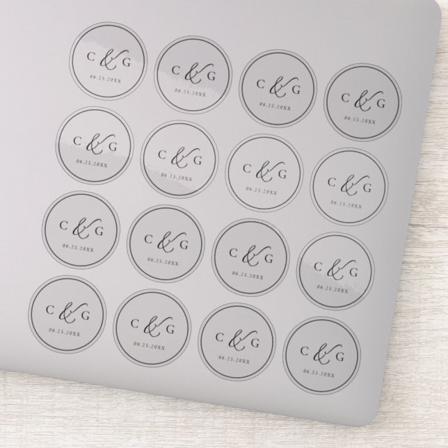 Einfach elegantes Monogramm Moderne Hochzeit trans Aufkleber (Detail)