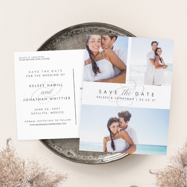 Einfach elegantes Multi-Foto Save the Date Ankündigungspostkarte (Von Creator hochgeladen)