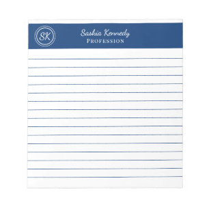 Einfach elegantes Navy Lined Monogram Business Notizblock