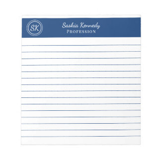 Einfach elegantes Navy Lined Monogram Business Notizblock