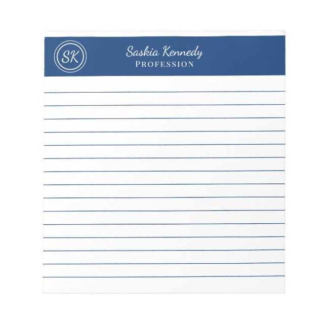 Einfach elegantes Navy Lined Monogram Business Notizblock (Vorderseite)