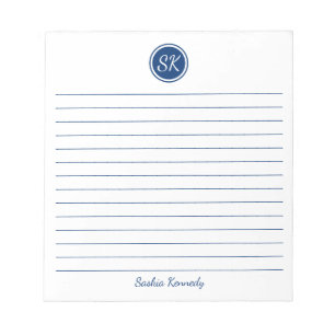 Einfach elegantes Navy Lined Monogram Personalisie Notizblock
