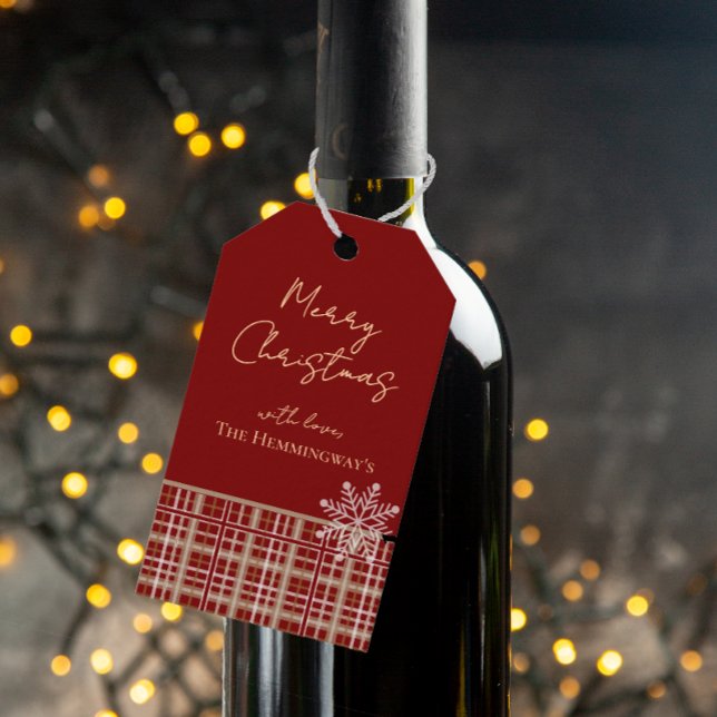 Einfach Elegantes Red & Tan Kariert Snowflake-Gesc Geschenkanhänger (Von Creator hochgeladen)