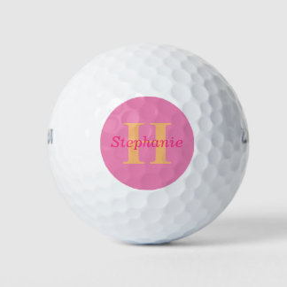 Einfach Elegantes Rosa Orange Monogramm Name Moder Golfball