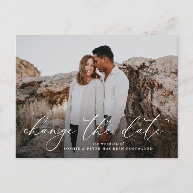 Einfach elegantes Skript-Foto Ändern des Datums Ankündigungspostkarte (Vorderseite)