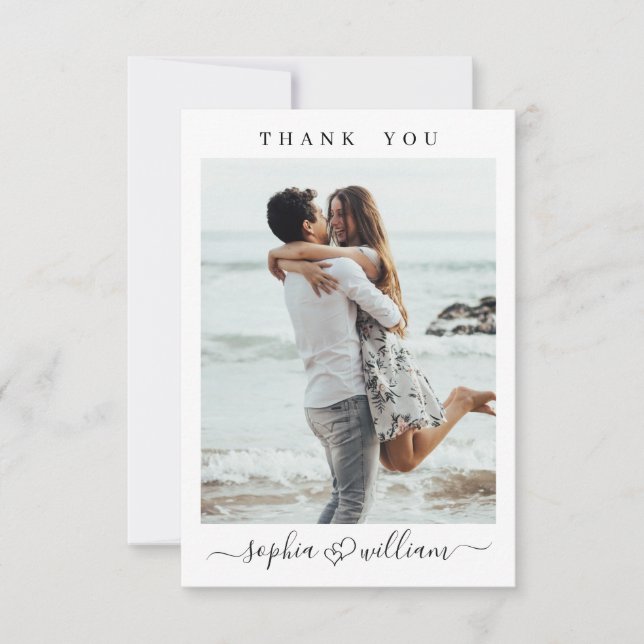 Einfach elegantes Wedding Hearts Simple 2 Foto Dankeskarte (Vorderseite)