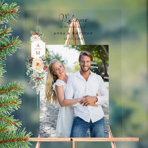 Einfach elegantes Weihnachts-Floral Monogram Willk Acrylschild