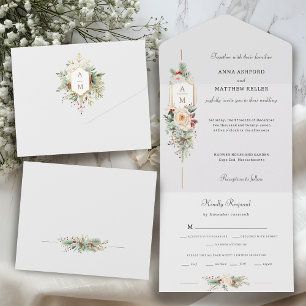 Einfach elegantes Weihnachtsblumenmonogramm All In One Einladung