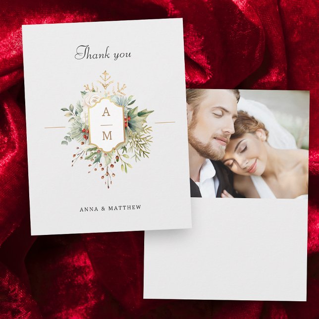 Einfach elegantes Weihnachtsblumenmonogramm Dankeskarte (Von Creator hochgeladen)