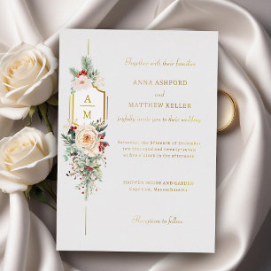 Einfach elegantes Weihnachtsblumenmonogramm Folieneinladung