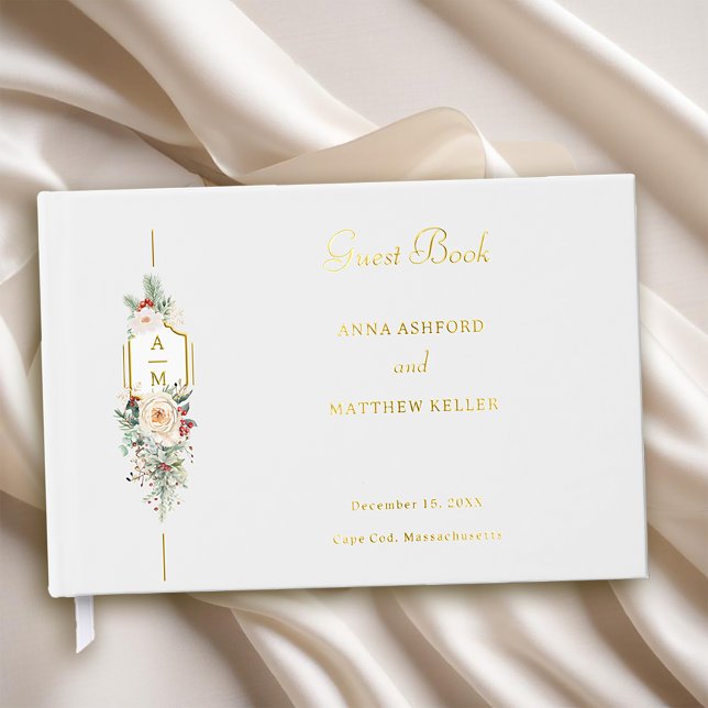 Einfach elegantes Weihnachtsblumenmonogramm Gästebuch (Von Creator hochgeladen)