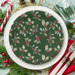 Einfach Elegantes Weihnachtswasser Botanisch Pappteller<br><div class="desc">Einfache Botanische Klassische Teller mit eleganten Watercolor- in elegantem Stil bieten eine wunderschöne Aquarelldarstellung der saisonalen Vegetation und der heiligen Beeren.</div>