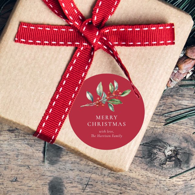 Einfach Elegantes Weihnachtswasser Botanisch Runder Aufkleber (Von Creator hochgeladen)