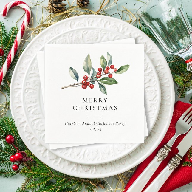 Einfach Elegantes Weihnachtswasser Botanisch Serviette (Von Creator hochgeladen)