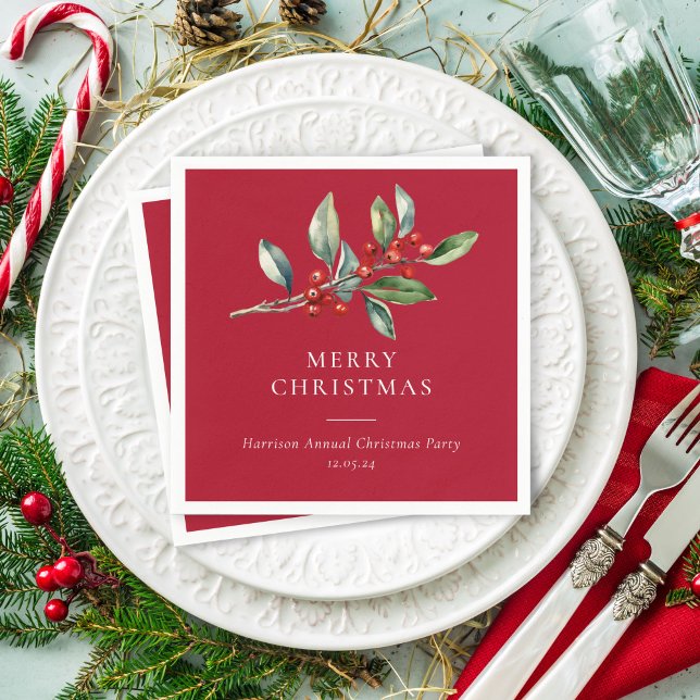 Einfach Elegantes Weihnachtswasser Botanisch Serviette (Von Creator hochgeladen)