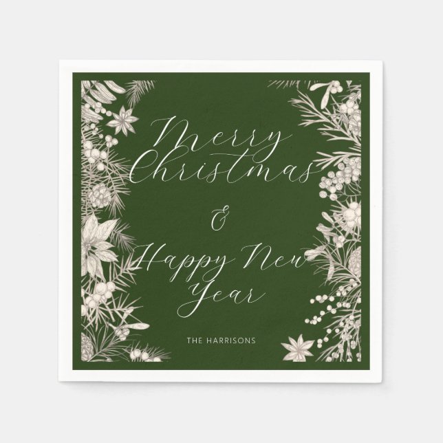 Einfach Elegantes Weihnachtswasser Botanisch Serviette (Vorderseite)